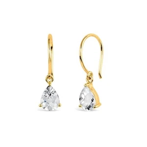 Drop Earrings With White Topaz 14k Yellow Gold Fine Jewelry Classy Gift For Her - Picture 1 of 7