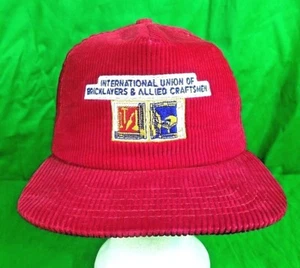 Vtg Bricklayer Hat USA Made Courdoroy Snapback Blockhead Red Cap - Picture 1 of 12