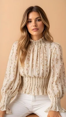 Blusa Boho Meraki Mujer Flor Crema Talla M Manga Larga Precioso Regalo Foto 1 de 2