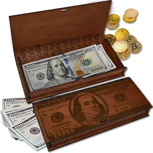 Scatola regalo denaro per contanti, banconota dollaro scatola regalo in legno piccola con coperchio incernierato - Foto 1 di 5