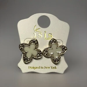 Earrings Gold Tone With Enamal Inlay By Isis Designed In New York - Picture 1 of 4