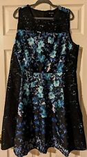 Women Plus 20 Roz & Ali Floral Black & Blue lace Sleeveless Dress 🩵 Zip Modest