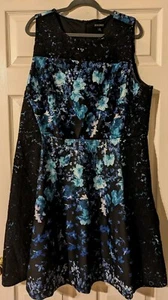 Women Plus 20 Roz & Ali Floral Black & Blue lace Sleeveless Dress 𩵠Zip Modest - Picture 1 of 3