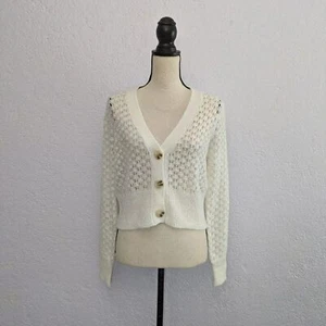 Lightweight White knit cardigan sweater - Picture 1 of 3