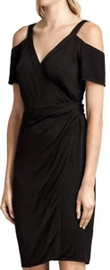 NWT ALL SAINTS Cadia Cold Shoulder Wrap Cocktail Dress Black Size 4 $285 Holiday - Picture 1 of 14