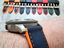 Premium Quality Hybrid Saffiano Leather FKM Rubber Watch Strap Band 20mm 22mm