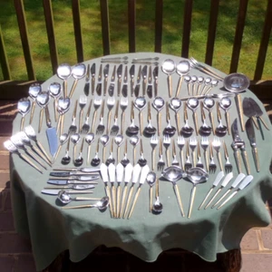Rare 119pc SOLINGER Drache DRH5 Luxador Stainless & Gold Scroll FLATWARE SET NR - Picture 1 of 19