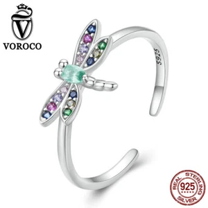 Voroco Plata Esterlina 925 Libélula Circonial Apertura Anillo de Boda Mujeres Regalo Joyería - Imagen 1 de 16