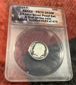 2014-S 10C DIME ANACS PR70 DCAM 14-coin Silver Proof Set. A First strike Coin - Picture 1 of 5
