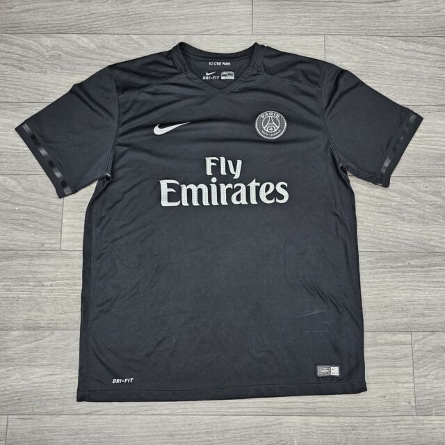 Nike Jordan Paris Saint Germain Fly Emirates Mens Large Slim Black Soccer  Jersey