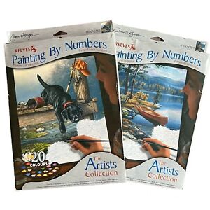 Reeves Painting by Numbers Artists Collection Black lab Lake Canoe Fishing 