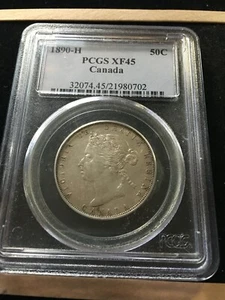 1890H  PCGS Graded Canadian Silver ¢50 Cent, **EF-45**  - Picture 1 of 5