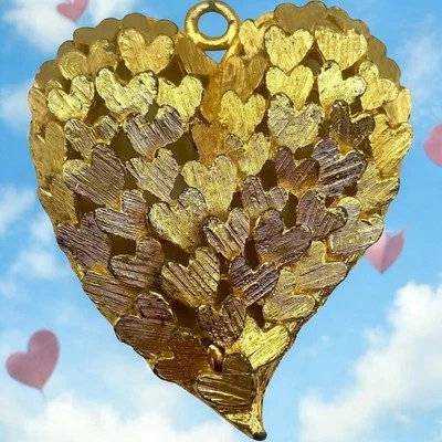 HEART OF HEART Pendant 76 Grams Gold Plated Big Bold Whimsical Love Statement - Image 1 of 4