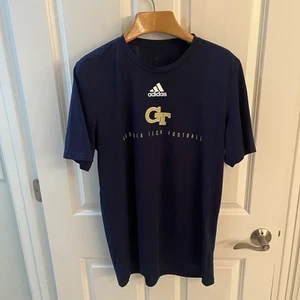 adidas Georgia Tech Yellow Jackets Football Men Large L Shirt Blue Short Sleeve - Picture 1 of 8