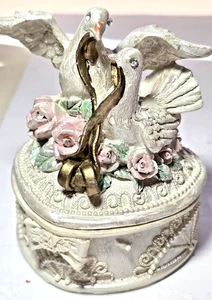 Portagioie vintage cuore sped poliresina portagioie colombe love uccellini rose rosa - Foto 1 di 7