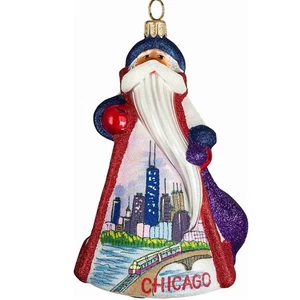 Glitterazzi Chicago Illinois Papá Noel Vidrio Polaco Adorno de Navidad Decoración Nuevo - Imagen 1 de 3