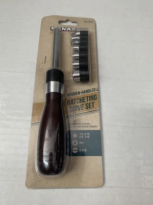 NEW Menards Ratcheting Drive Set 7 Heads Wooden Handle 243-2022-Promo!-RARE!! - Image 1 of 4