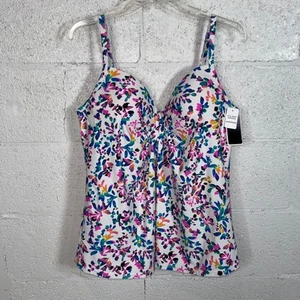 Island Escape Women's Scorpio Floral-Print Twist-Front Tankini Top, White 14 - Picture 1 of 9