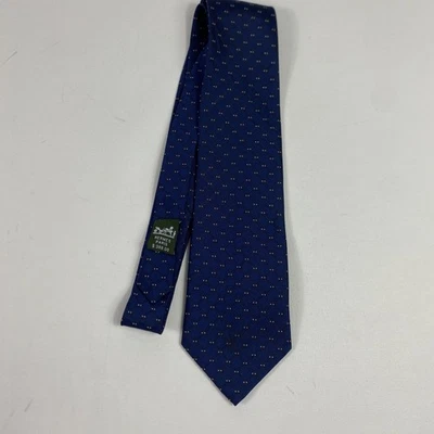 Corbata Hermes Paris para hombre azul seda patrón de puntos geométricos hecha a mano de lujo Foto 1 de 4