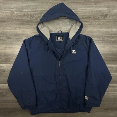 Chaqueta De Colección Para Hombre Grande Azul Marino Abrigo Acolchado con Capucha Cremallera Completa Logo Años 90 Foto 1 de 4