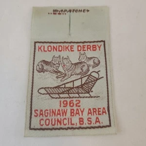Rare VTG Klondike Derby 1962 Saginaw Bay Area Council B.S.A. Woven Button Badge - Picture 1 of 6