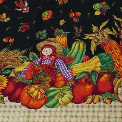 2Y x 58W Vintage Concord Kessler Border Print Fabric Fall Harvest Novelty 90s - Image 1 of 4