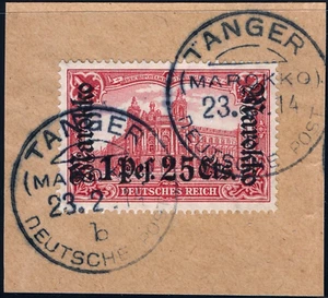 DP Marokko 1914 Michel 55 I A ° Tanger b 23/2/14 Briefstück Luxus Geprüft BPP/62 - Bild 1 von 2
