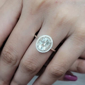 Anello di Fidanzamento Pietra Nascita Marzo Argento Sterling 925 Gemma Acquamarina Naturale - Foto 1 di 13