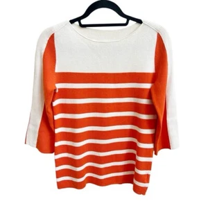 Bogner Womens Sz 4 Knit Top Striped 3/4 Slv Cotton Silk Back Zipper Orange Cream - Picture 1 of 5