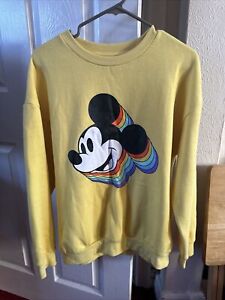 Men’s Unisex Disney Yellow Mickey Mouse Rainbow Sweatshirt Large