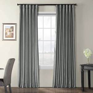 Faux Silk Taffeta Blackout Curtain Panel Collection 50" x 120" Platinum Gray - Picture 1 of 6