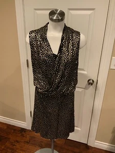 Diane Von Furstenberg Black Silk Faux Wrap Dress w/ Gold Sequins, Size 4 - Picture 1 of 9