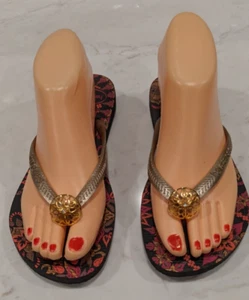 Women's HAVAIANAS Floral Footbed Gold Metallic Straps with Gold Ornament 7/8 - Picture 1 of 9