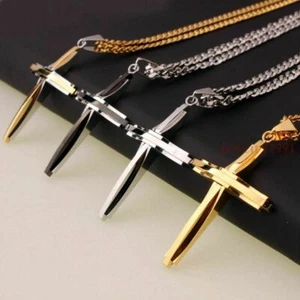 Collana catena cordoncino pendente croce acciaio inox moda 7 mm uomo vendita calda - Foto 1 di 28