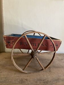 Antique Handmade Red Blue Square Nail Wagon Cart Toy Handmade Express￼ AAFA