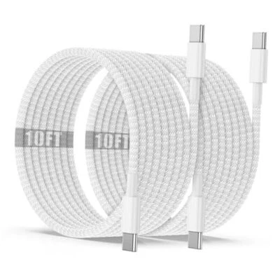 USB C to C Charging Cable 10ft, 60W Fast Type C to C Charger 2Pack_10 foot Grey - Image 1 of 4
