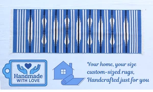 Handwoven Cotton Durry Rug – Sky Blue & White with Black Lines, Multi-Size - Picture 1 of 11