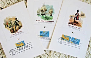 US stamps Battle at Yorktown, set of 3 commemorative cards. 1st day Issue stamps - Picture 1 of 2