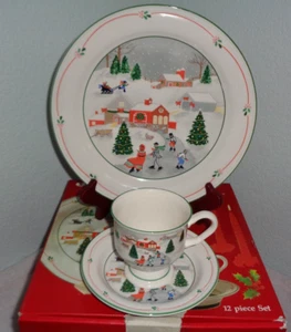 Sango China Silent Night Christmas 12 Piece Set Dinner Plate Cups Saucers - Picture 1 of 2