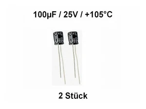 Elko - Kondens. China 100µF (100uF) / 25V / +105° C / ca. 6 x 8mm / 2 Stück Neu - Bild 1 von 5