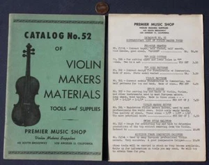 1952 Los Angeles California Premier Music Shop fabricantes de violín catálogo de materiales-- - Imagen 1 de 1