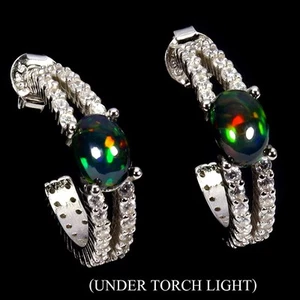 925 Sterling Silver Earrings Oval Black Opal 7x5mm Natural Gemstone Jewelry - Picture 1 of 14