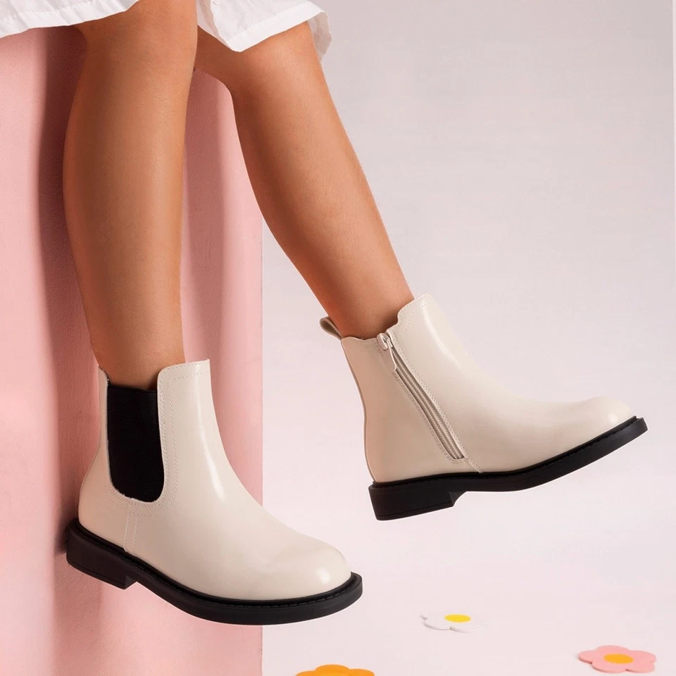 Botines Chelsea de tacón bajo para niñas Botines con cremallera lateral Botas de vestir Foto 1 de 4