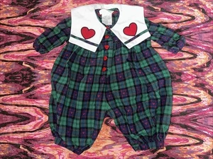 Vtg 80s Bonnie Baby Holiday Romper Girl 3-6 Mo Red Tartan Plaid Heart Collar EUC - Picture 1 of 11