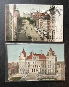Albany New York NY Postcard Lot 1907 State Street & 1912 State Capitol - Picture 1 of 7