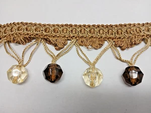 6 yards Acrylic Ball Fringe- TAN/BEIGE/BROWN - Upholstery Drapery Fabric Trim - Picture 1 of 2