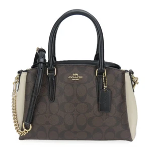 USED COACH Shoulder Bag F50054 Signature leather Dark brown black 2WAY - Picture 1 of 15