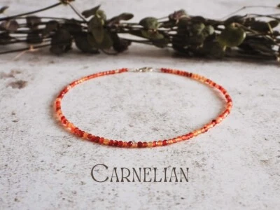 橙色 Carnelian 多面圆形小珠 18 英寸美丽项链男式女式 — 第 1/4 张图片