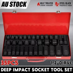 35pcs 1/2" Drive Deep Impact Socket Tool Set Metric Garage Workshop Tools 8-32MM - Picture 1 of 12