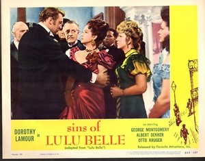 DOROTHY LAMOUR GEORGE MONTGOMERY SINS OF LULU BELLE. RE1953 LOBBY CARD LC2393